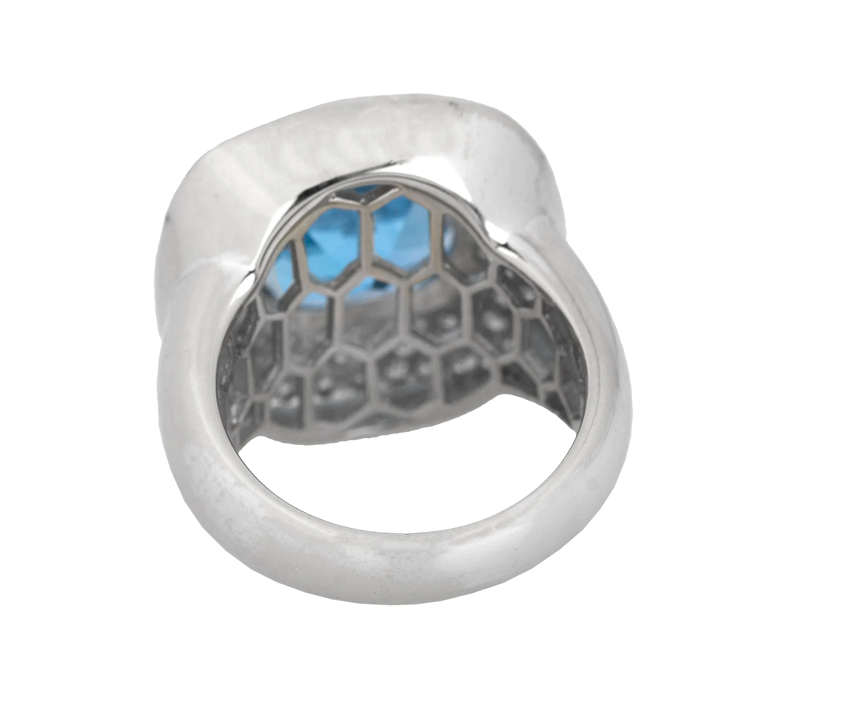 Elegant 18K White Gold 10.04ctw Blue Topaz Cushion Cut Diamond Cocktail Ring