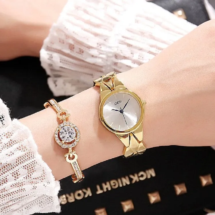 Elegant 2 Pcs Set Bracelet Women's Watch