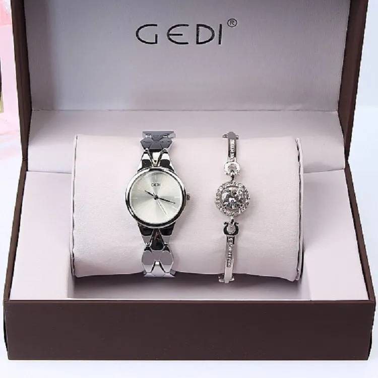 Elegant 2 Pcs Set Bracelet Women's Watch