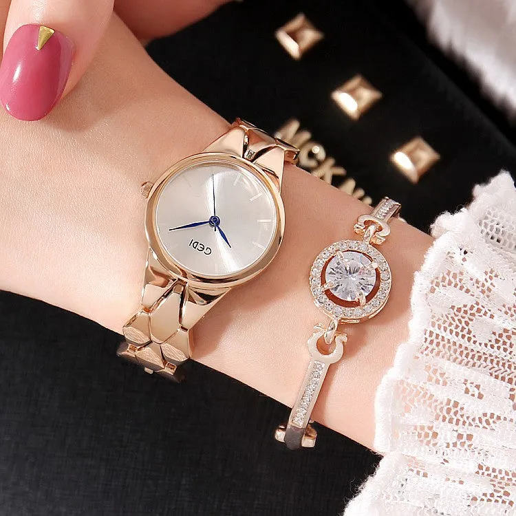 Elegant 2 Pcs Set Bracelet Women's Watch