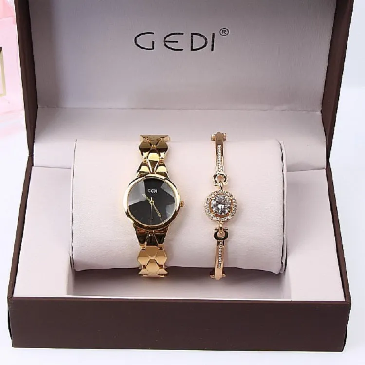 Elegant 2 Pcs Set Bracelet Women's Watch