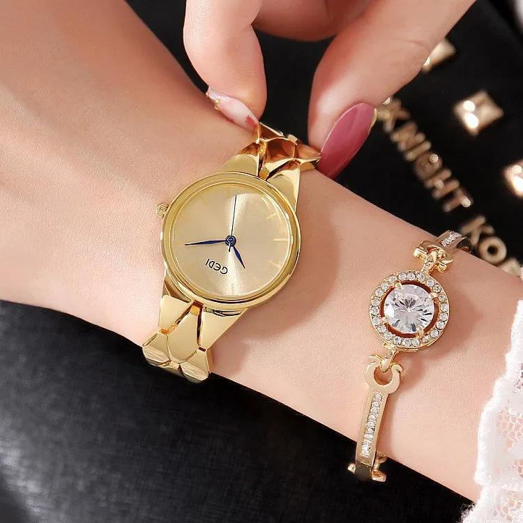 Elegant 2 Pcs Set Bracelet Women's Watch