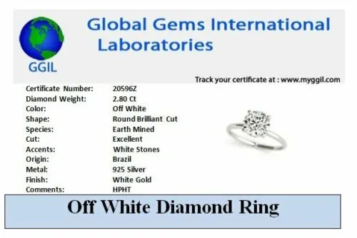 Elegant 2.80 Ct Off White Diamond Ring in 925 Silver With Accents, Great Shine & Blink! Gift For Wedding/Birthday, Certified Diamond!