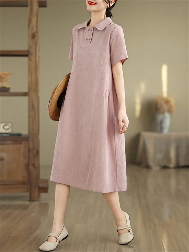 Elegant Lapel Short Sleeve Jacquard Dress for Women
