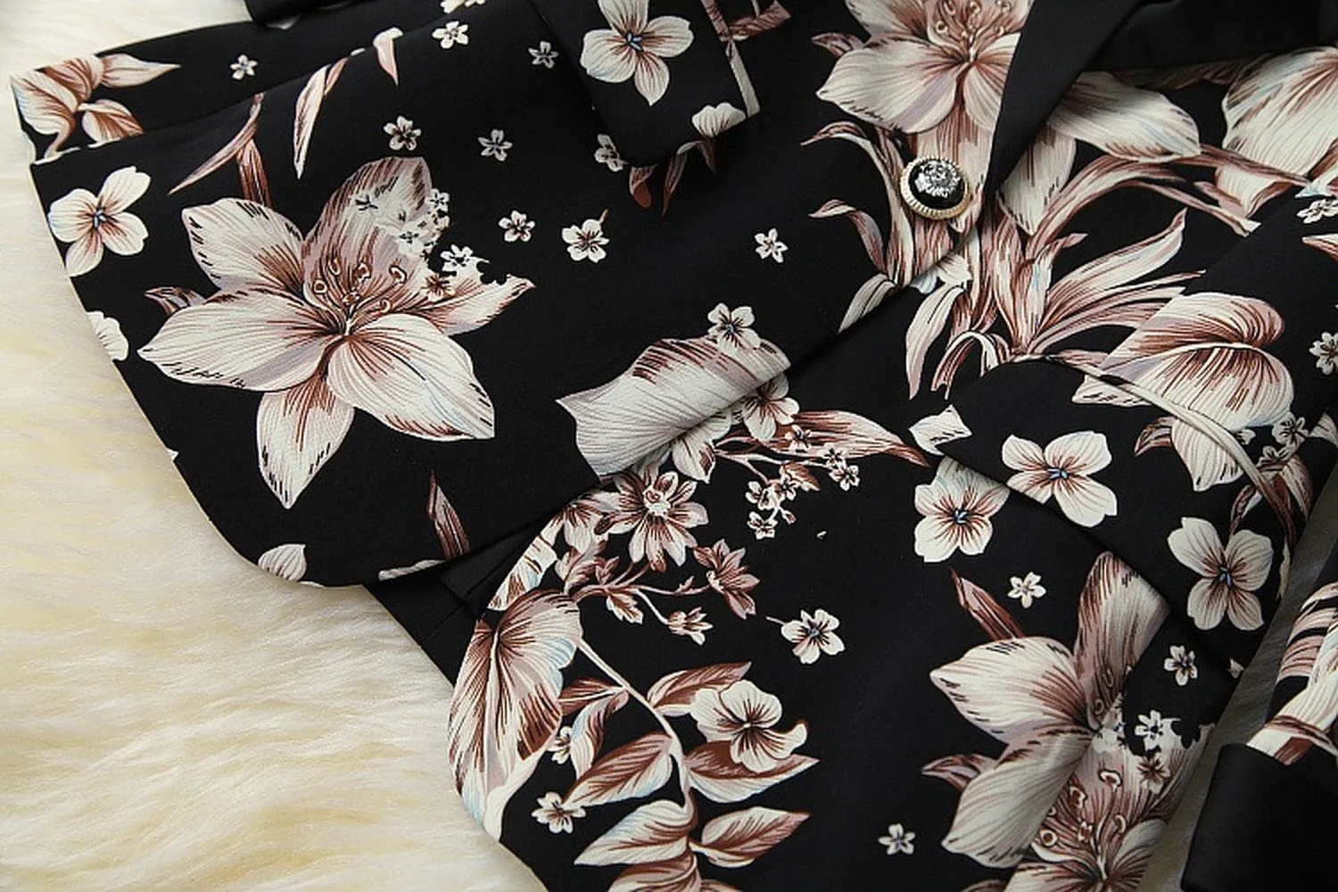 Elegant Printing Single Button Elastic Waist Suit Mini Pleated Skirt Two-piece Set