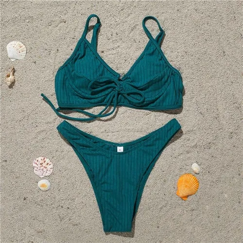 Elegant Sexy Bikini Set Ribbed Women's Swimsuit
