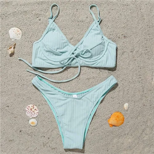 Elegant Sexy Bikini Set Ribbed Women's Swimsuit
