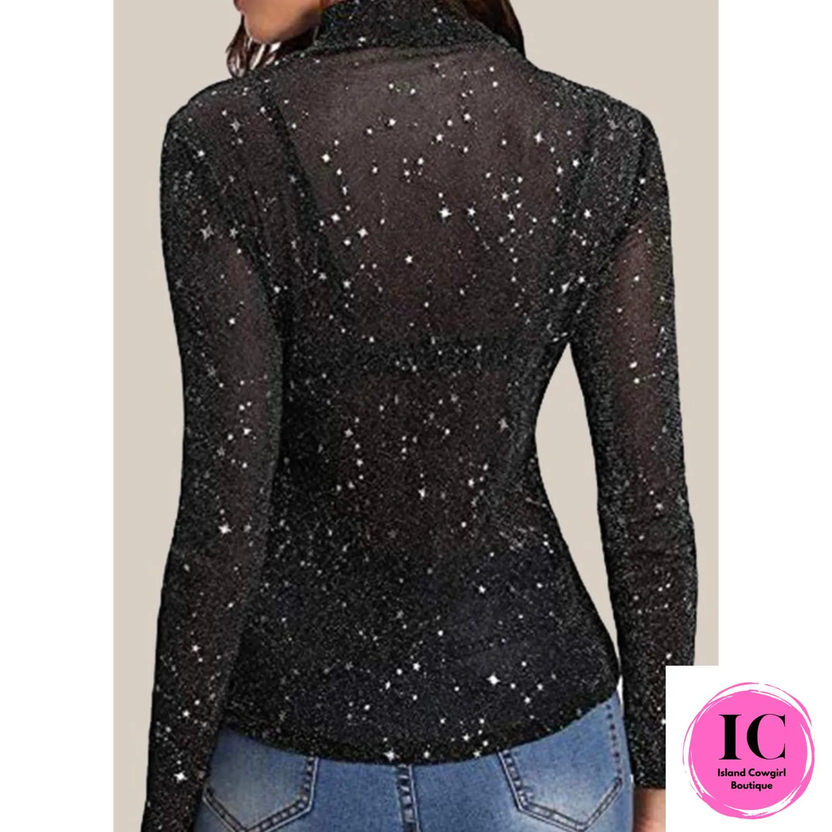 Elegant Sheer Star Patterned Long Sleeve Top
