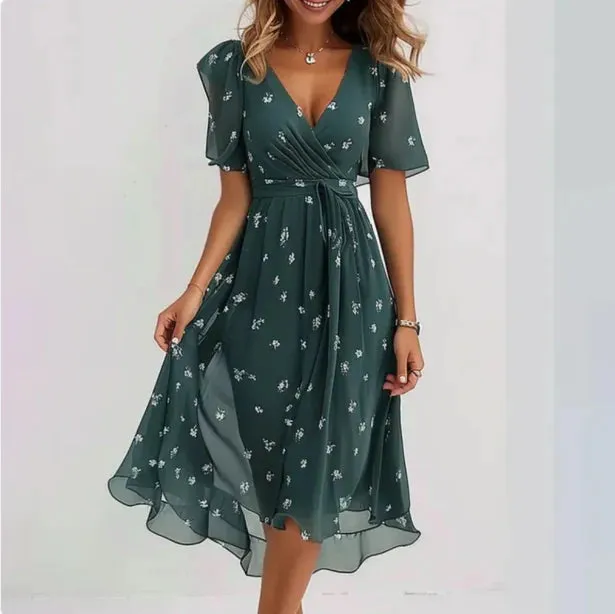 Elegant Women's V-Neck Dress – Flattering Fit & Comfortable Fabric