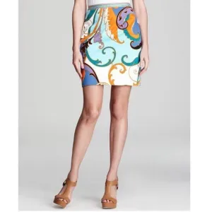 Elie Tahari paisley skirt luxury print cotton mini short summer spring straight
