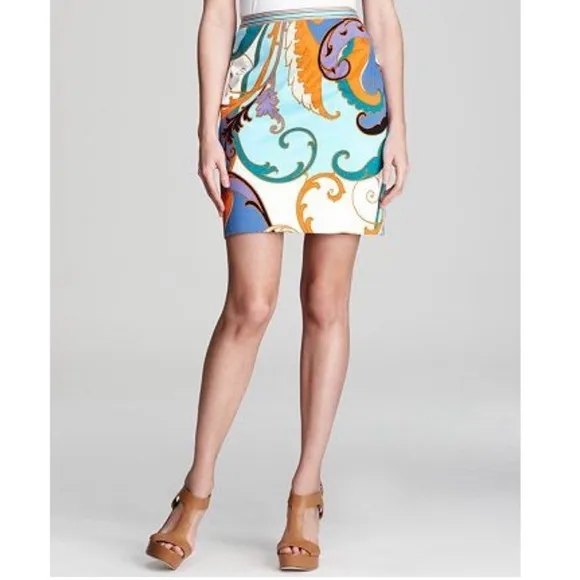 Elie Tahari paisley skirt luxury print cotton mini short summer spring straight