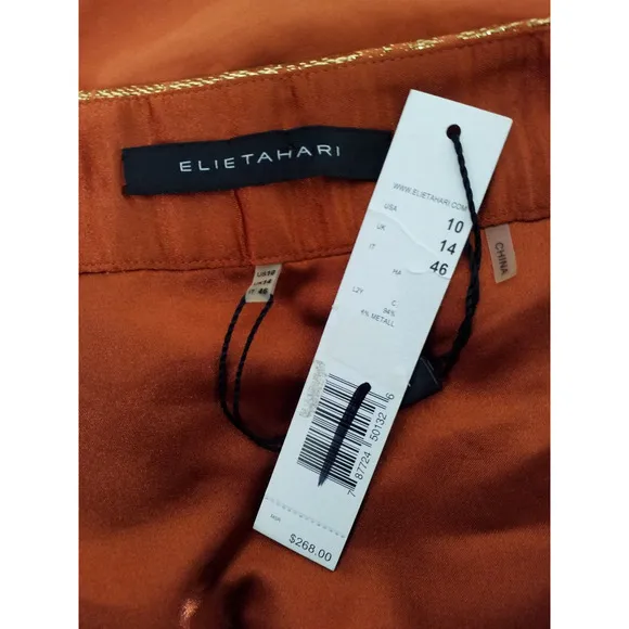 Elie Tahari Womens Skirt Side Zip Lined Flare Orange Metallic Gold Trim Size 10