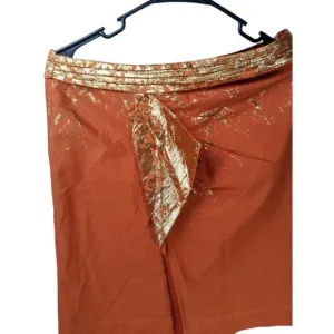 Elie Tahari Womens Skirt Side Zip Lined Flare Orange Metallic Gold Trim Size 10