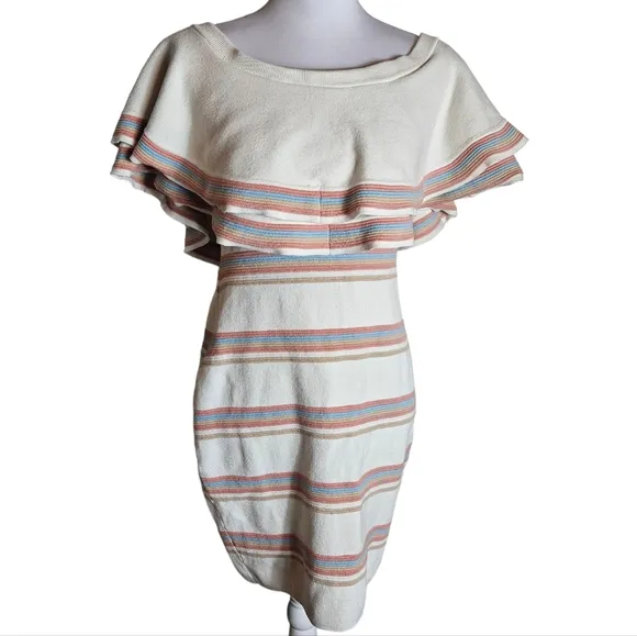 Endless Rose Striped Off Shoulder Ruffle Collar Sweater Dress Sz Large Coquette