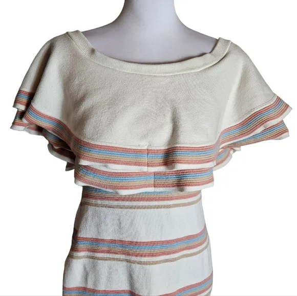 Endless Rose Striped Off Shoulder Ruffle Collar Sweater Dress Sz Large Coquette