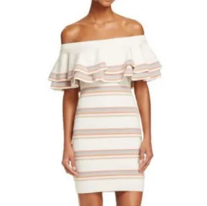 Endless Rose Striped Off Shoulder Ruffle Collar Sweater Dress Sz Large Coquette