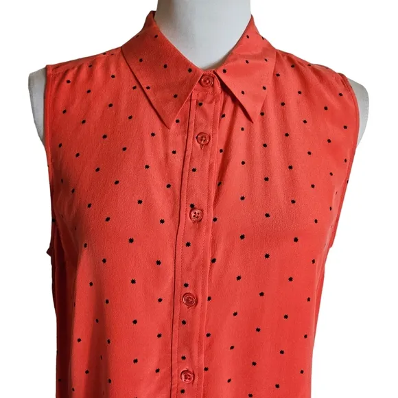 Equipment Femme Lucida Hibiscus Red 100% Silk Shirt Dress Size Medium Star Print