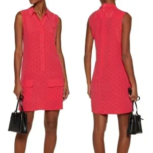 Equipment Femme Lucida Hibiscus Red 100% Silk Shirt Dress Size Medium Star Print