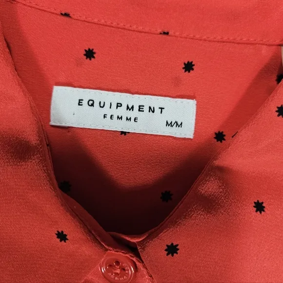 Equipment Femme Lucida Hibiscus Red 100% Silk Shirt Dress Size Medium Star Print