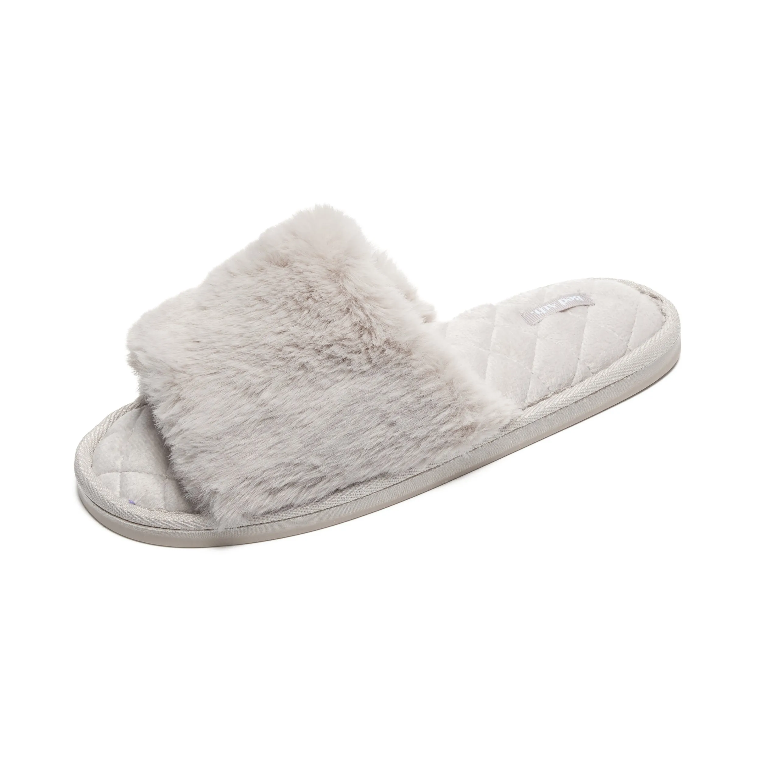 Erin - 100% Recycled Faux Fur Slipper Slider - Light Grey