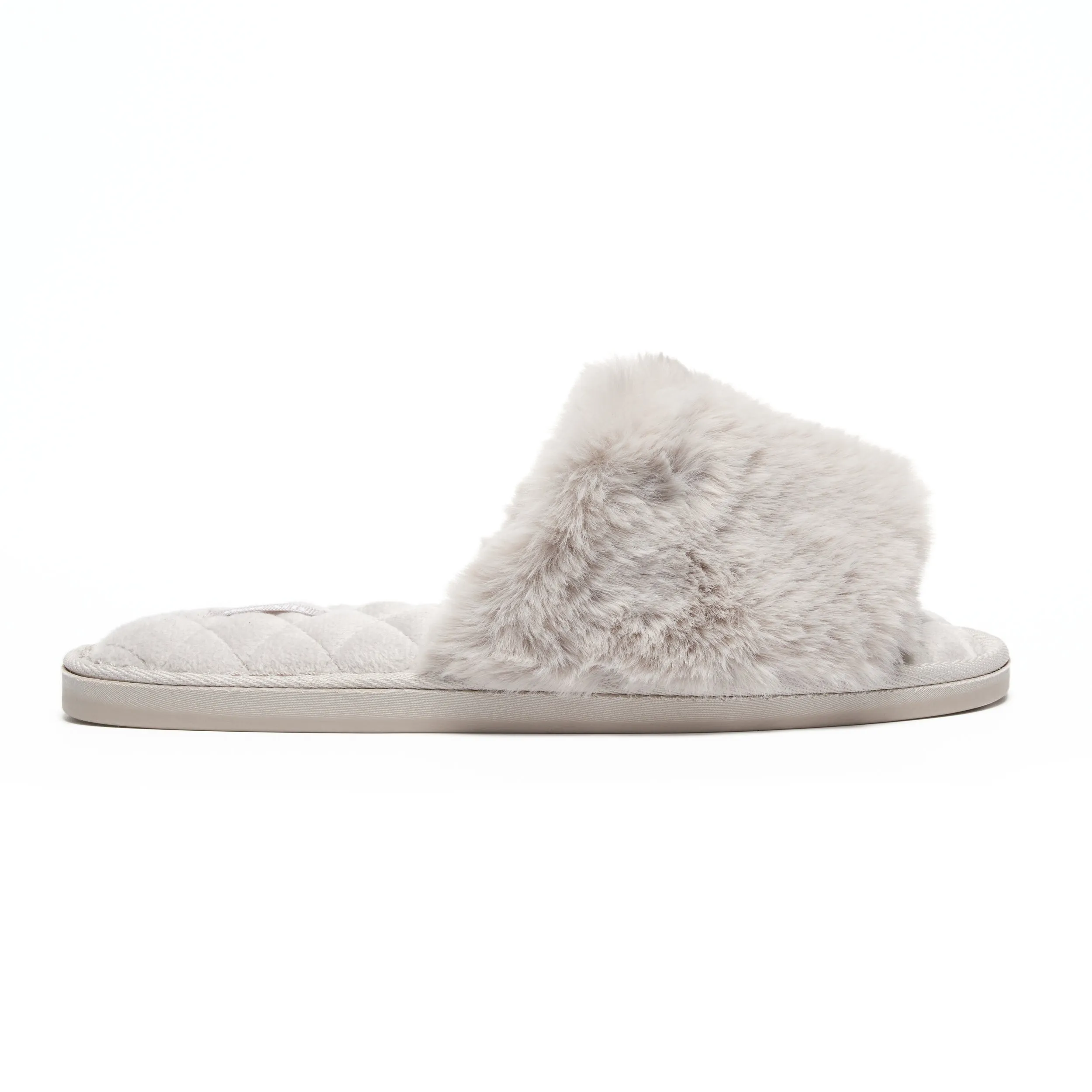 Erin - 100% Recycled Faux Fur Slipper Slider - Light Grey