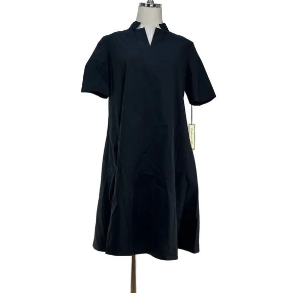 Estelle &amp; Finn Stand Collar Dress Cotton Black Mini Aline Clean Girl Goth