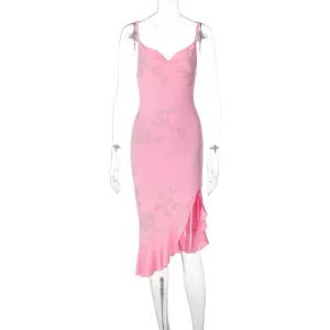 European and American Aliexpress Hot-Selling New Arrival Fashion Rhinestone Solid Color Sling Bias Skirt Stitching Stringy Selvedge Dress Women's Delivery