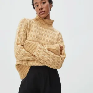 Everlane Cloud Checkered Turtleneck Women's Side S Color Cream/Light Brown