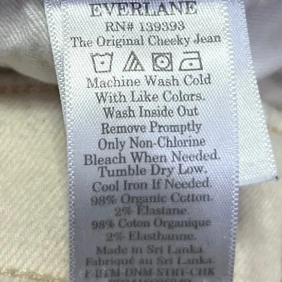 Everlane Original Cheeky Women's White High Waist Straight Ankle Denim Jeans 28