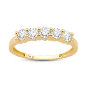 Everyday Elegance 5 Stone Wedding Anniversary Ring Band for Women in 14K Yellow Gold, 1.20 CTTW Round Cut Cubic Zirconia
