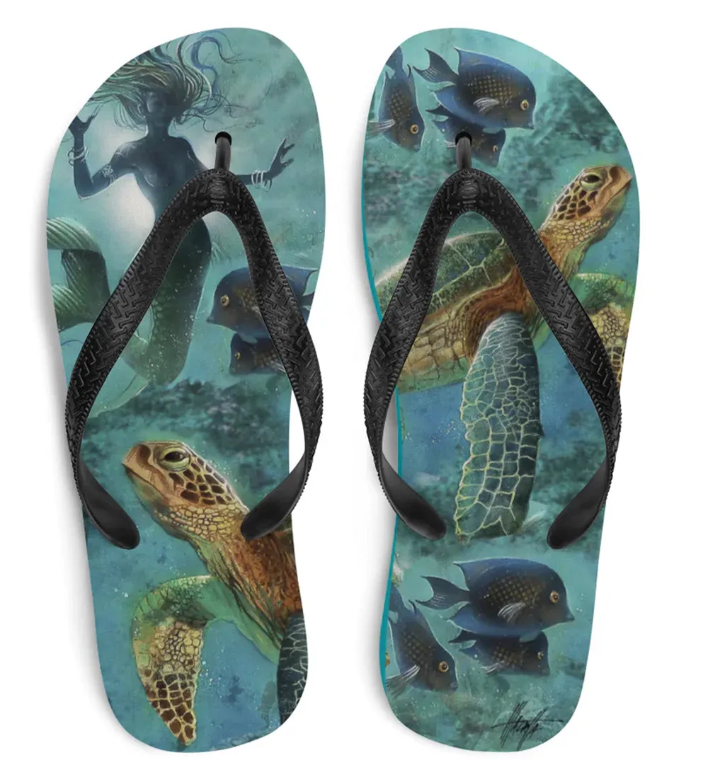 Exclusive Mermaid Sea Turtle Flip Flops Art by Jim Mazzotta