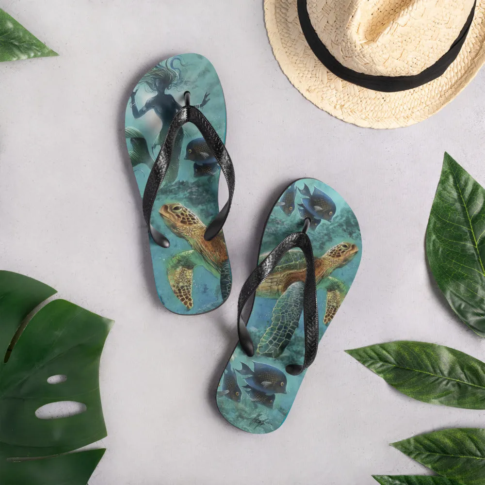 Exclusive Mermaid Sea Turtle Flip Flops Art by Jim Mazzotta