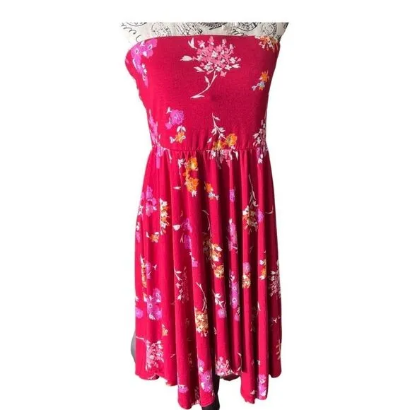 Express Women's Strapless Red Floral Flirty Dress Large Prom