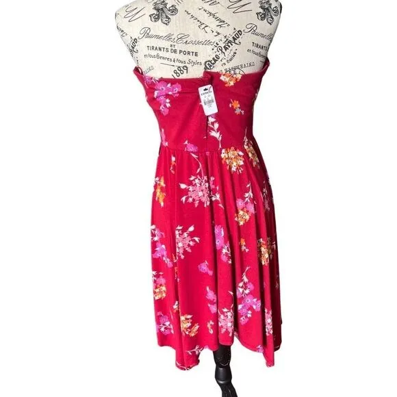 Express Women's Strapless Red Floral Flirty Dress Large Prom