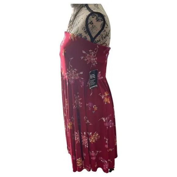 Express Women's Strapless Red Floral Flirty Dress Large Prom