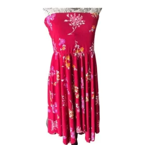 Express Women's Strapless Red Floral Flirty Dress Large Prom