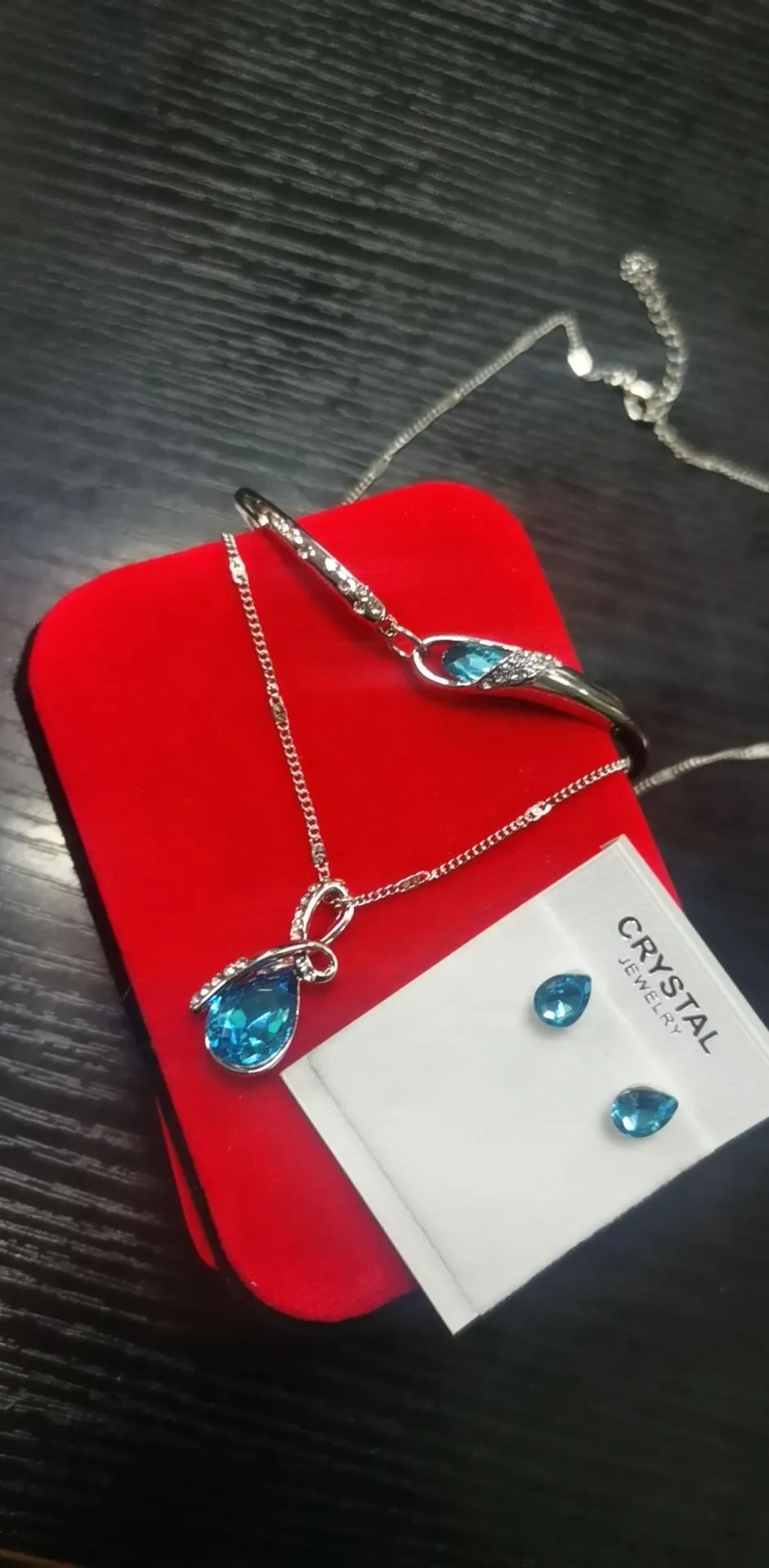 Fashion Angel Tears Drop Austrian Crystal Rhinestone Necklace & Bangle & Earring Jewelry Set for Classic Women