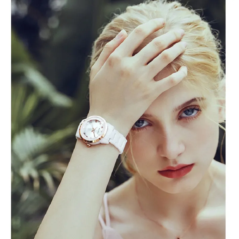 Fashion Rhinestone Scale Ceramic Women's Watch