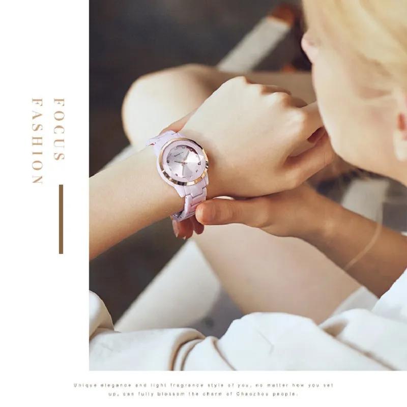 Fashion Rhinestone Scale Ceramic Women's Watch