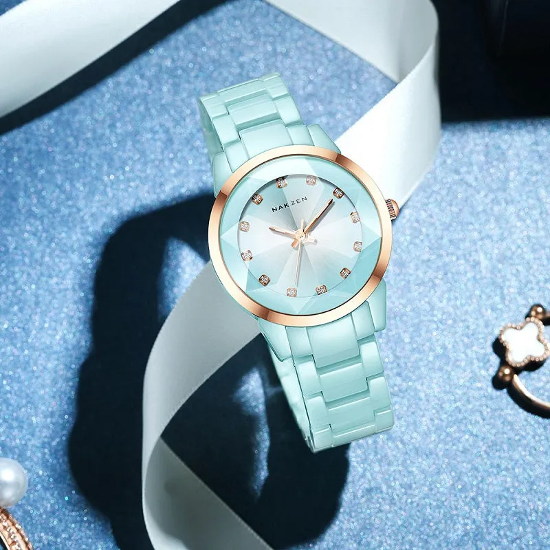 Fashion Rhinestone Scale Ceramic Women's Watch
