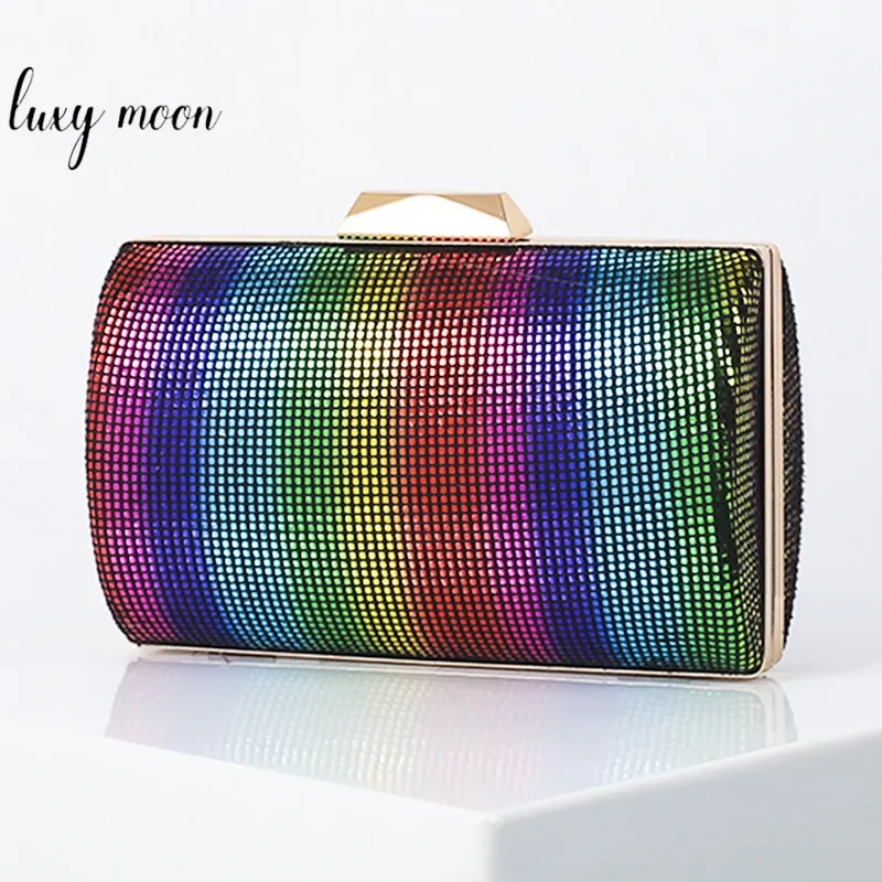 Fashion Sequin Clutch Purse Rainbow Color Women's Evening Bag Elegant Handbag Party Purse High Quality Shoulder Bag ZD1864
