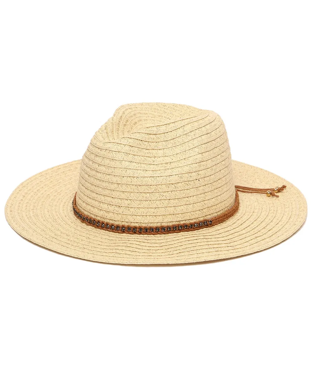 FINAL SALE Women's Paperbraid Panama Fedora Hat with Braided Rhinestone Band