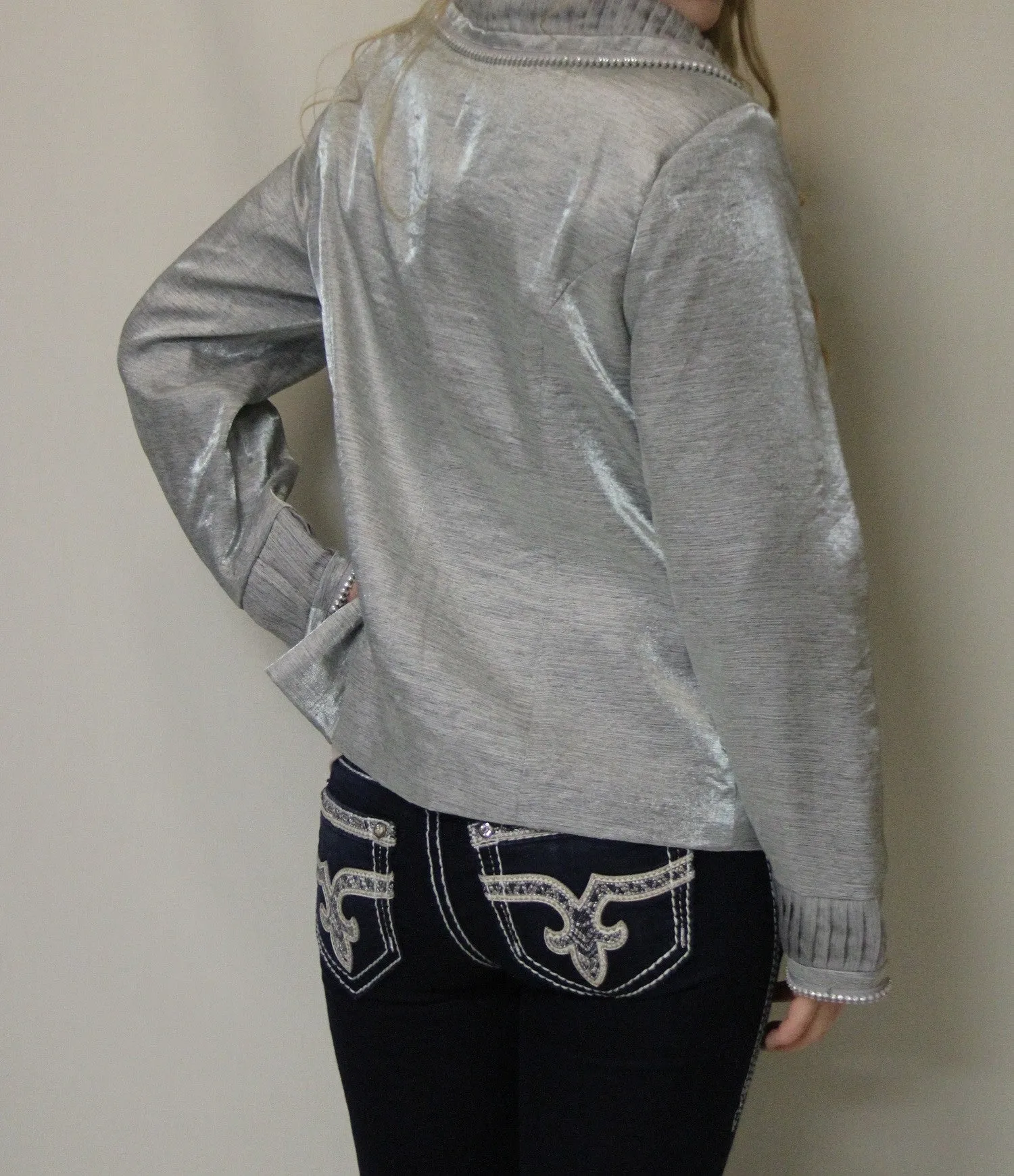 Firmiana | Rhinestone Zip Up Jacket Silver