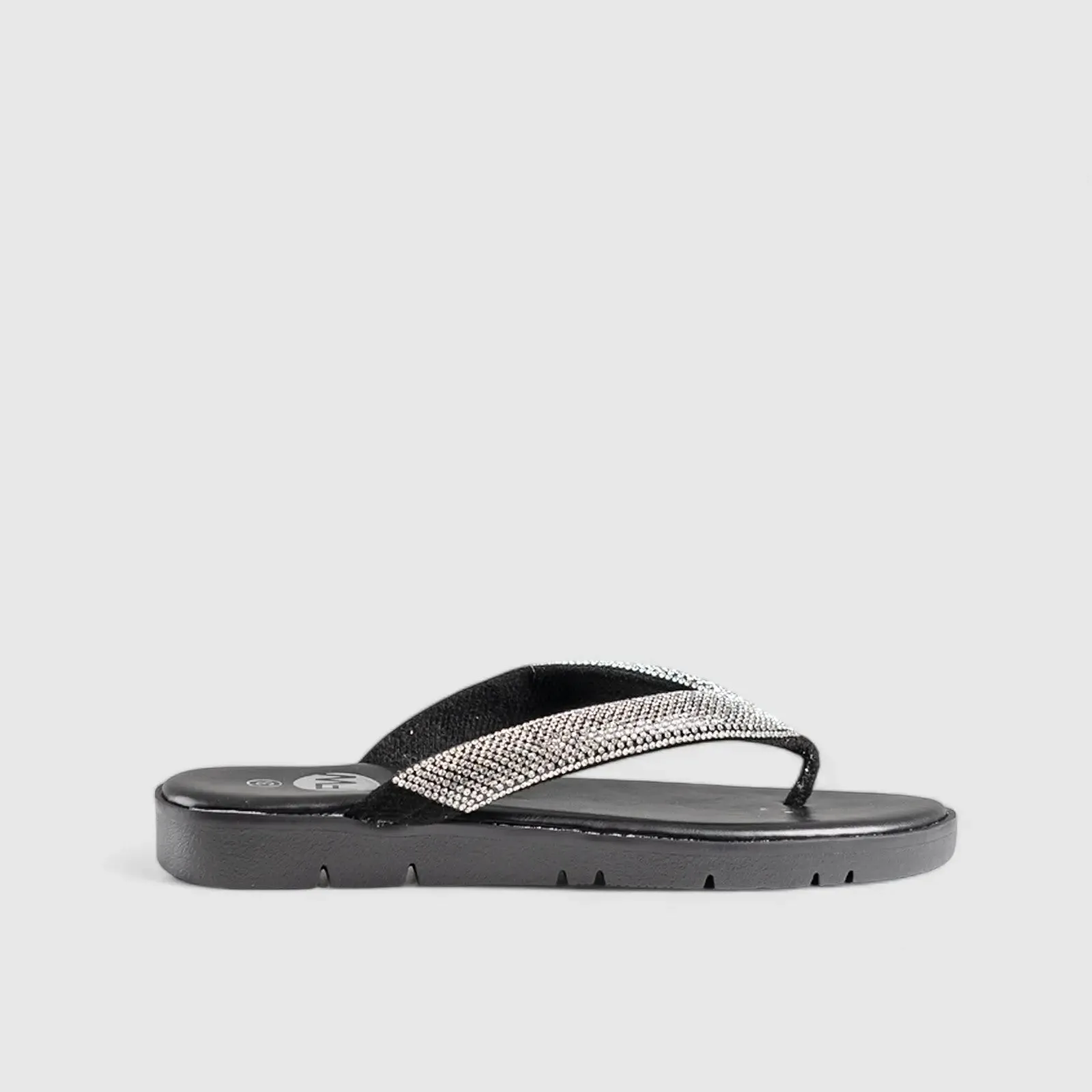 Flat Bling Sandal Black 01639
