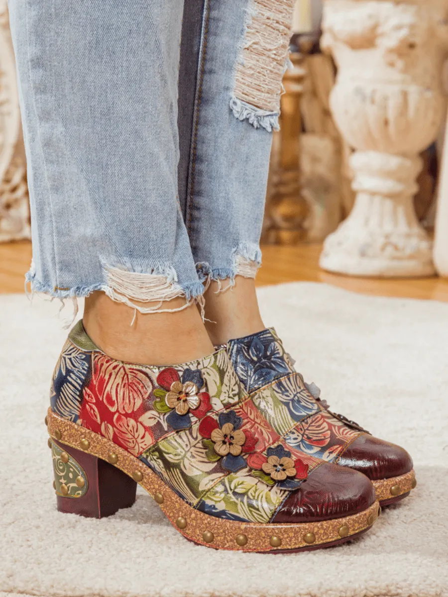 Floral Appliqued Leather Loafer