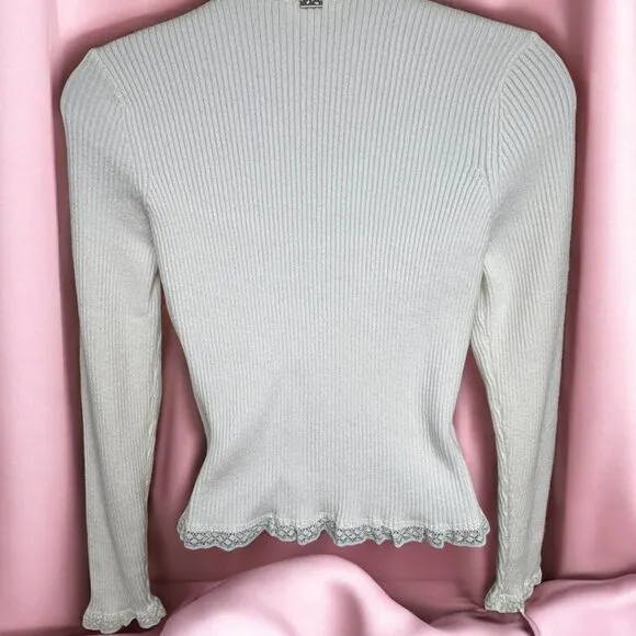 For Love &amp; Lemons Nina Ribbed Lace Trim Cropped Cardigan