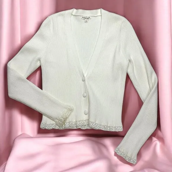 For Love &amp; Lemons Nina Ribbed Lace Trim Cropped Cardigan