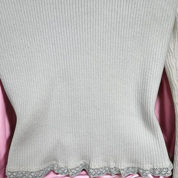 For Love &amp; Lemons Nina Ribbed Lace Trim Cropped Cardigan