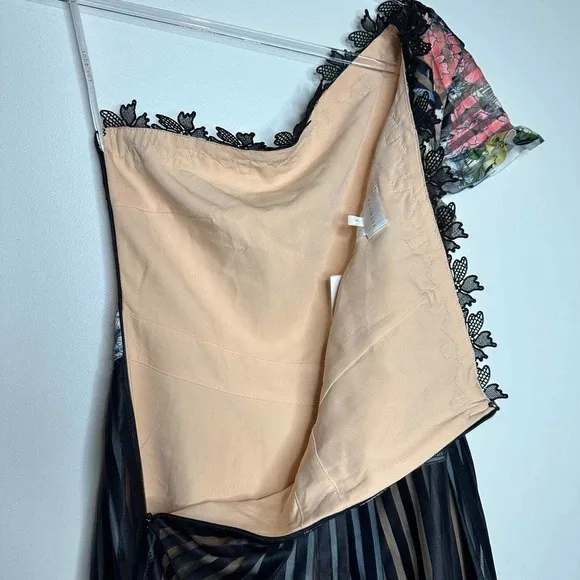 Foxiedox Womens Flora One Shoulder Midi Dress‎ Size 4 Multi Floral Striped NWT