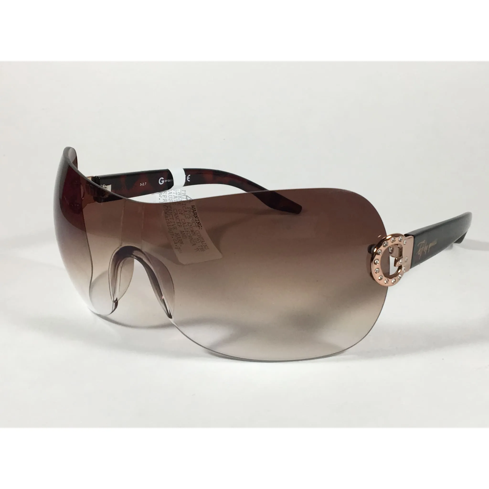 G By Guess Shield Sunglasses Brown Tortoise Gradient Lens Rhinestone Temples GGU1020 TO-34